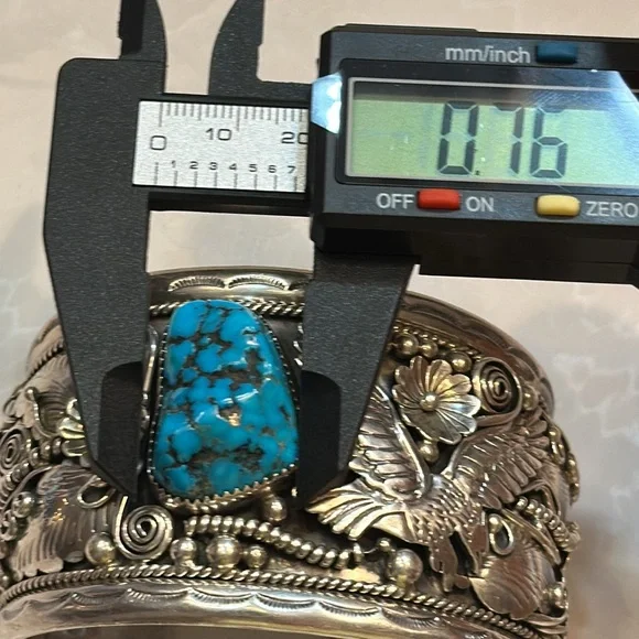 Vintage Navajo G James Signed Kingman Turquoise Silver Cuff Bracelet Heavy🔥🔥🔥 - Picture 15 of 16
